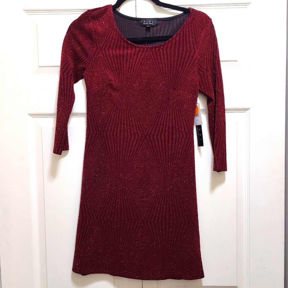 TRIXXI Sparkly Dinner Dress Size‎ SMALL ✨️ BURDENDY SEMI SHEER SEXY